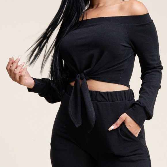 Pants - 🌸Solid French Terry Top And Pants Two Piece Set